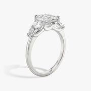 Oval Cut - Plain Band - Three Stone Ring- 0.5 Ct Side Stone each - 18 K Gold